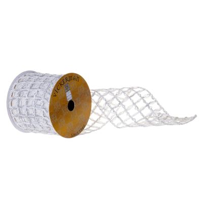 Vickerman 4" x 10 Yard Jute and Tinsel Grid Wired Ribbon.