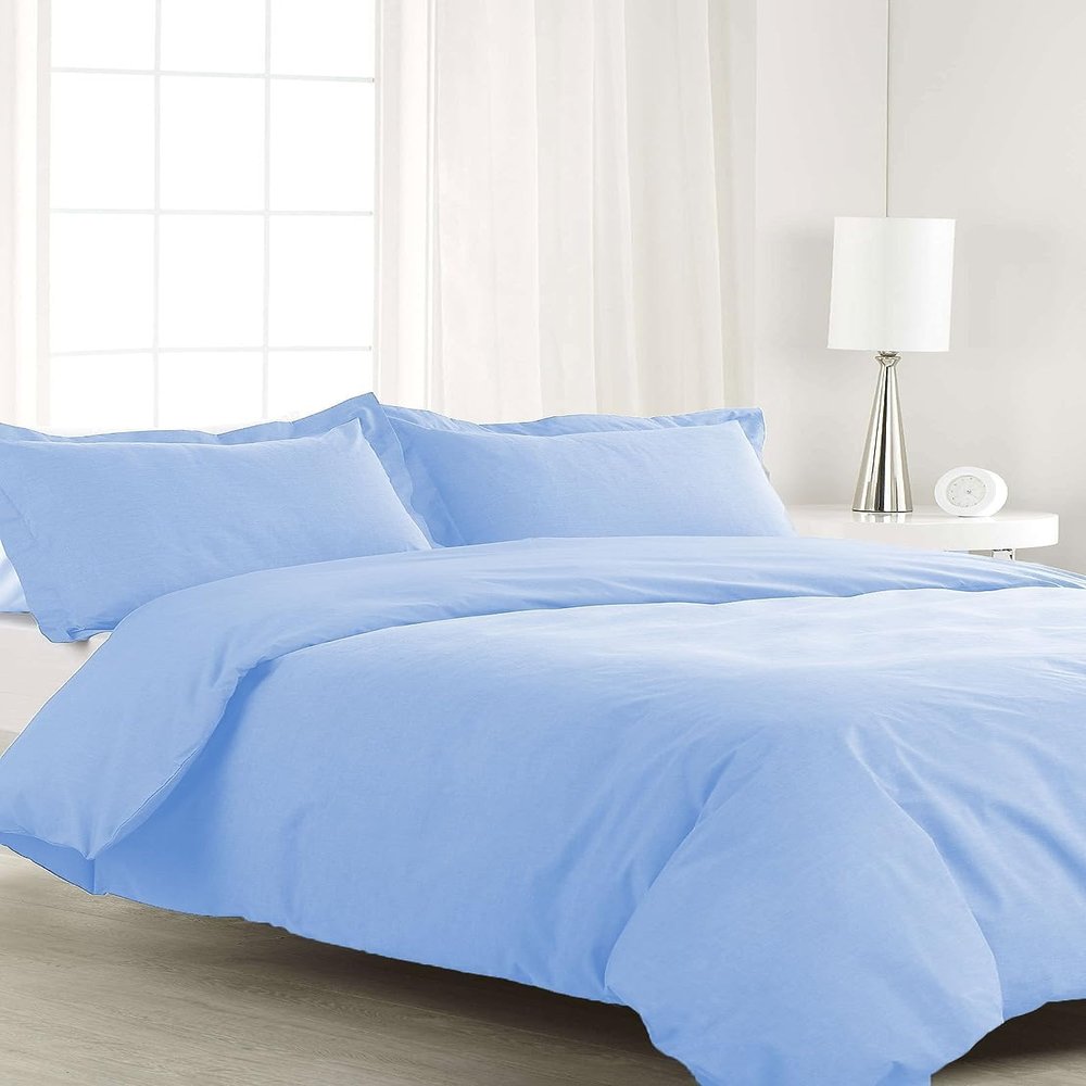 AHJ Beddings Emperor/Wyoming King Size 7 Piece Duvet Cover Set (20 inch Deep Pocket Sheet Set and Duvet Cover) - 600 Thread Count, 100% Egyptian Cotton - Sky Blue Solid