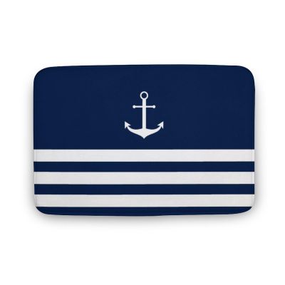 Luxury Elegant Bathroom Rugs, Blue and White Striped Anchor Bath Mat Non Slip & Absorbent Bath Carpet for Bathroom (16 x 24inch)