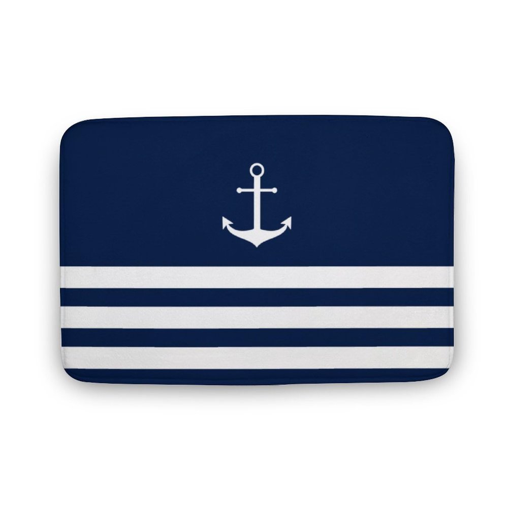 Luxury Elegant Bathroom Rugs, Blue and White Striped Anchor Bath Mat Non Slip & Absorbent Bath Carpet for Bathroom (16 x 24inch)