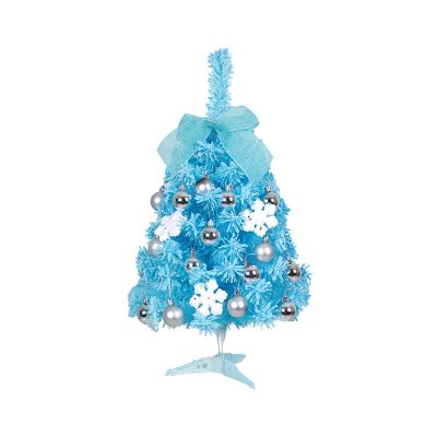 JUOPZKENN Artificial Mini Christmas Tree, Tabletop Mini Christmas Tree with LED Lights & Ornaments, Battery Operated Snow Flocked Artificial Pine Xmas Tree for Holiday DIY Christmas(Blue)