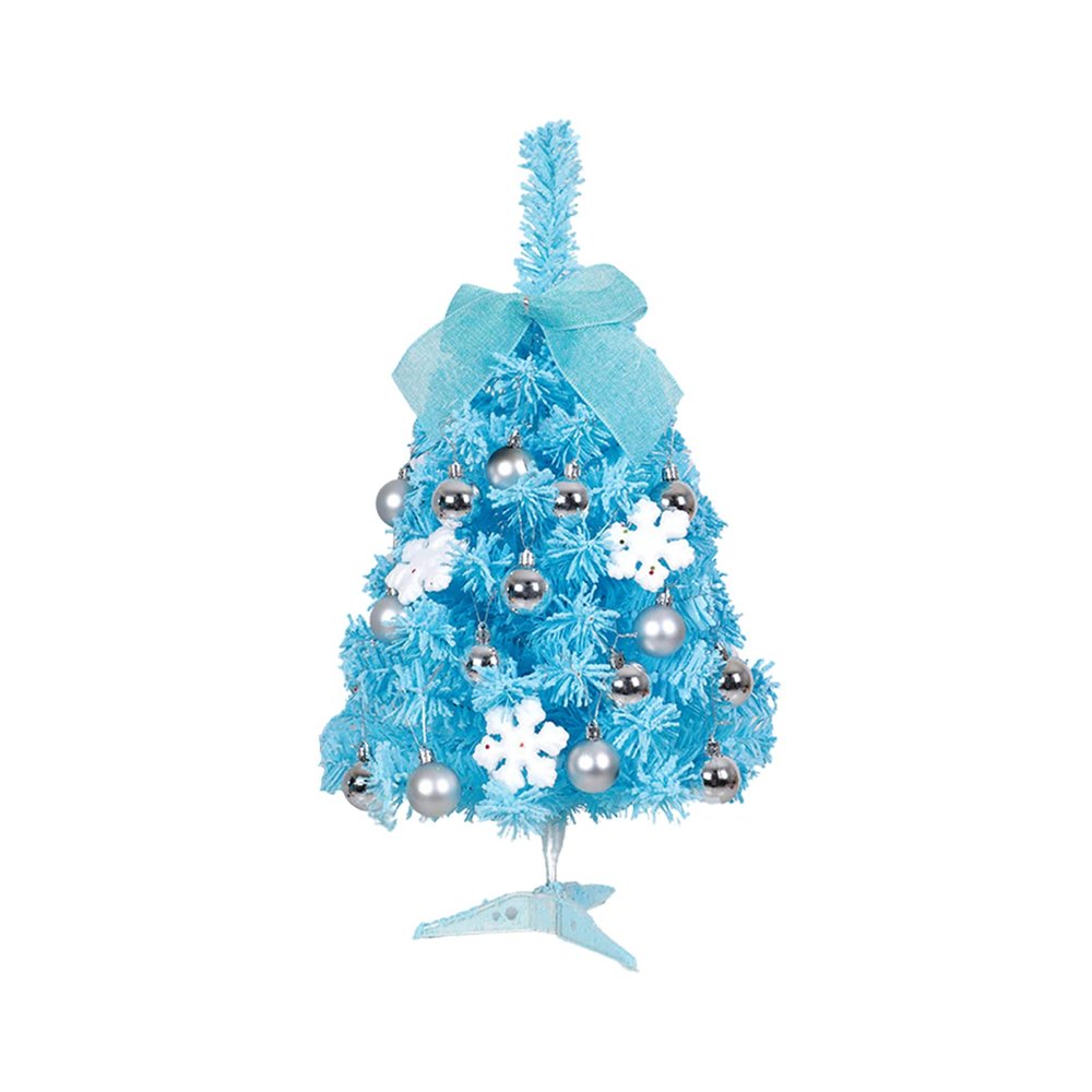 JUOPZKENN Artificial Mini Christmas Tree, Tabletop Mini Christmas Tree with LED Lights & Ornaments, Battery Operated Snow Flocked Artificial Pine Xmas Tree for Holiday DIY Christmas(Blue)
