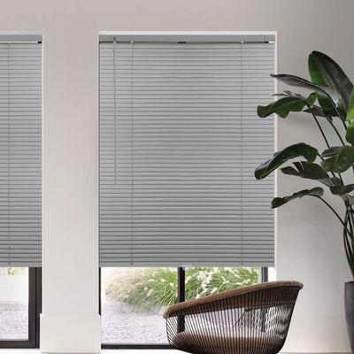 Amingrui Horizontal Window Blinds -No Drill Cordless, Light Filtering 1'' Shades for Windows, Easy-Install Grey Aluminum Blinds. Good for Kitchen, Bathroom, Bedroom-28 W x 60" H,Custom Size