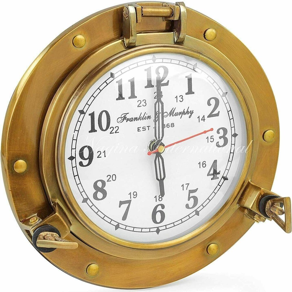 Brass Porthole Face Wall Clock Analog Maritime Classical Wall Decor Gift