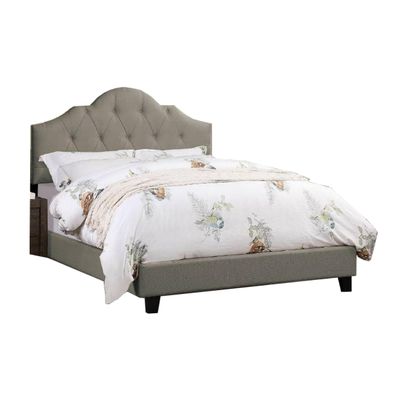 Benjara BM300224 Eni Upholstered Bed with Tufted Adjustable Headboard Gray - Queen Size
