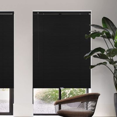 Amingrui Horizontal Window Blinds -No Drill Cordless, Light Filtering 1'' Shades for Windows, Easy-Install Black Aluminum Blinds. Good for Kitchen, Bathroom, Bedroom-36 W x 50" H,Custom Size