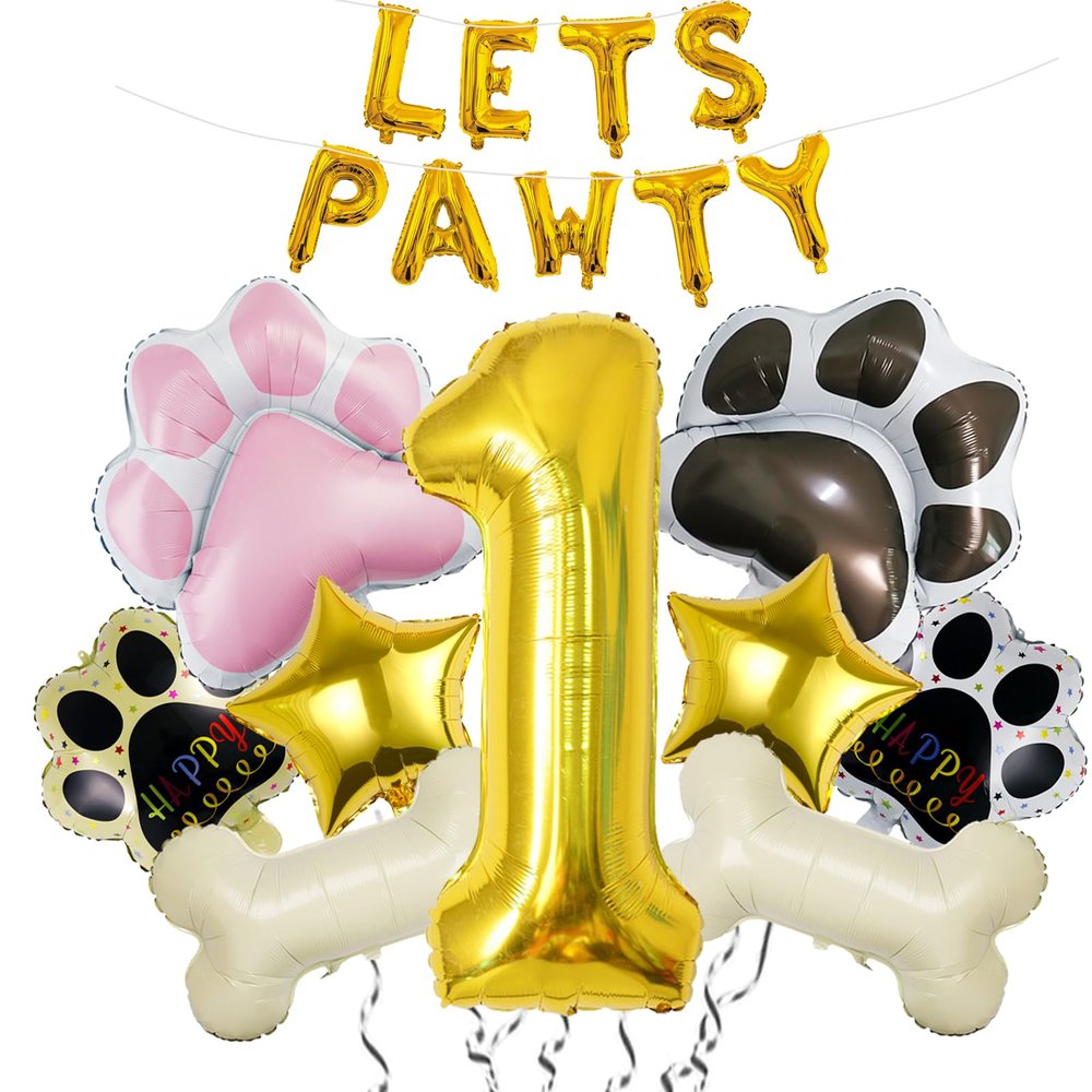 1st Dog Balloons 18pcs Lets Pawty Balloons Dog Paw Birthday Decor Baby Shower 40 inch Gold Number Balloons Mylar Foil Balloon for Lets Pawty Birthday Decorations 1st Birthday Party Supplies