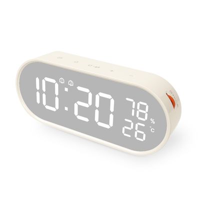 Mirror Digital Alarm Clock Table Snooze LED Display Time Temperatur Humidity Watch Night Light Desktop USB Home Decor Clock (Color : Naicha)
