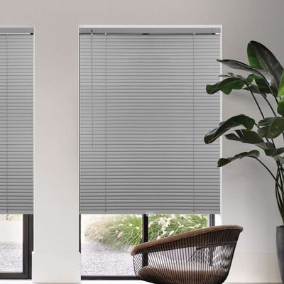 Horizontal Window Blinds -No Drill Cordless, Light Filtering 1'' Shades for Windows, Easy-Install Grey Aluminum Blinds. Good for Kitchen, Bathroom, Bedroom-55 W x 70" H,Custom Size