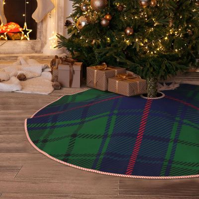 Christmas Tree Skirt Clan Davidson Tartan Rustic Xmas Tree Skirts Mat Festive Decoration for Merry Christmas and New Year Holiday Party 30"