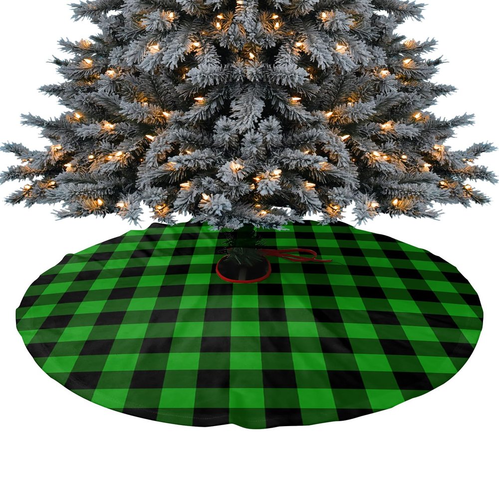 Christmas Tree Skirt,Christmas Green and Black Buffalo Plaid Lattice Xmas Tree Skirts Ornaments for New Year Holiday Party Decor,Calssic Grid Christmas Tree Mat