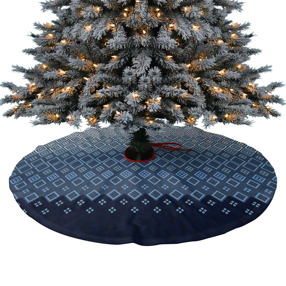 Christmas Tree Skirt,Geometric Art Diamond Lattice Rhombus Xmas Tree Skirts Ornaments for New Year Holiday Party Decor,Modern Blue Ombre Gradient Christmas Tree Mat