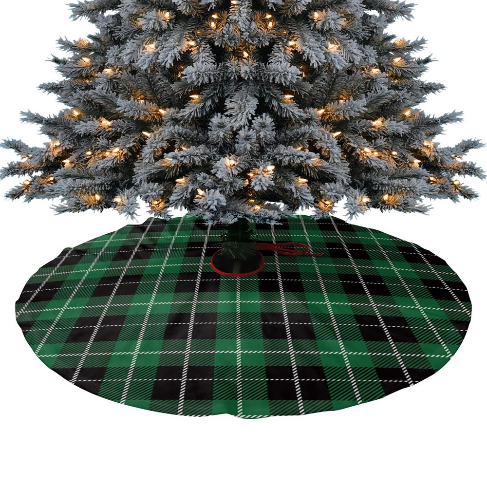 Christmas Tree Skirt,St. Patrick's Day Classic Lattice Plaid Xmas Tree Skirts Ornaments for New Year Holiday Party Decor,Green and Black Buffalo Checker Christmas Tree Mat