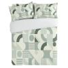 3 Pieces Duvet Cover Queen Bedding Sets Modern Geometric Circle Stripe Luxury Soft Comforter Cover with Pillowcases Splicing Art Green Faint Yellow Microfiber Quilt Covers Set for Bedroom Decor view 2