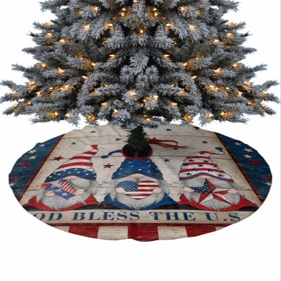 Christmas Tree Skirt,Gnomes on Vintage Wood Plank Xmas Tree Skirts Ornaments for New Year Holiday Party Decor,Independence Day Stars and Stripes Christmas Tree Mat
