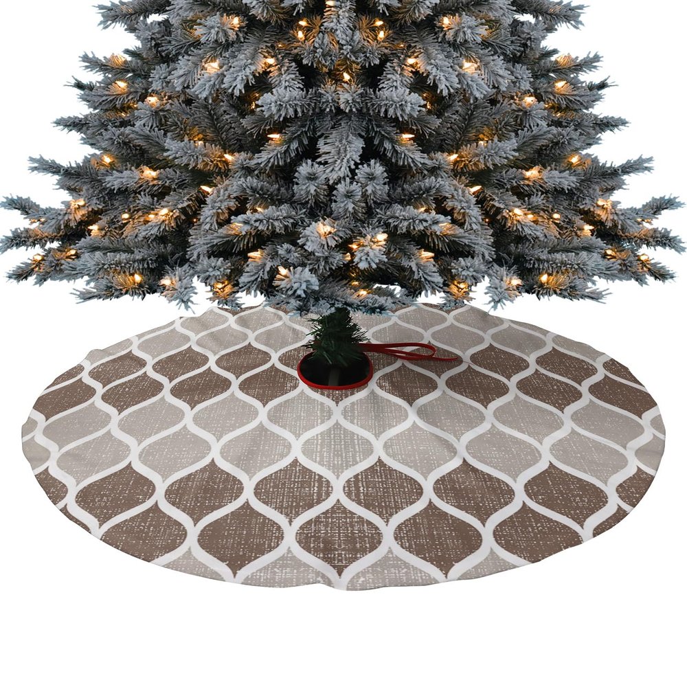 Christmas Tree Skirt,Mid Century Abstract Xmas Tree Skirts Ornaments for New Year Holiday Party Decor,Brown Khaki Moroccan Aesthetics Christmas Tree Mat