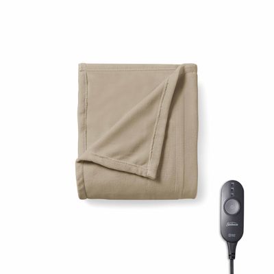 Sunbeam Royal Luxe Dove Grey Heated Personal Throw Blanket Cozy-Warm Adjustable Heat Settings