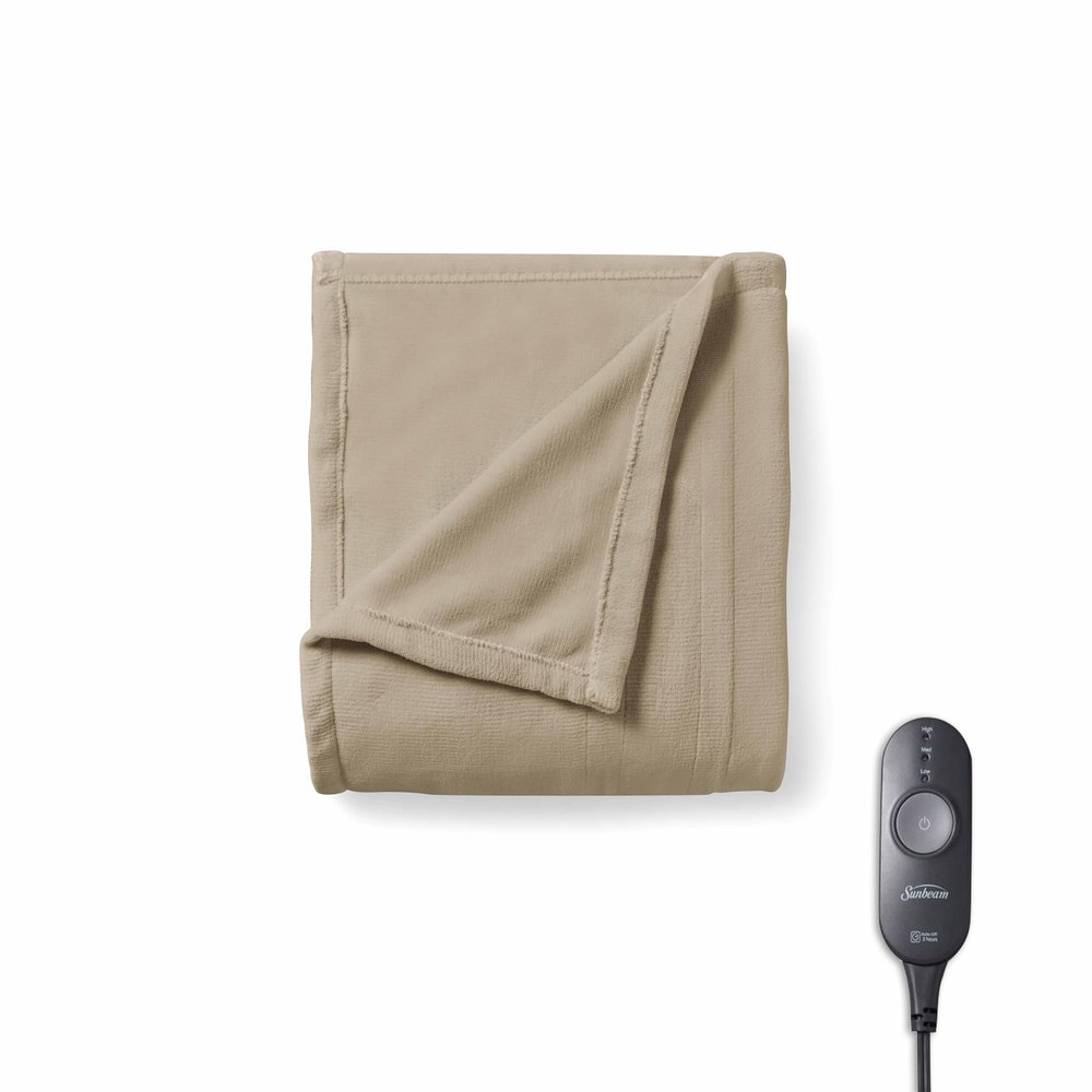 Sunbeam Royal Luxe Dove Grey Heated Personal Throw Blanket Cozy-Warm Adjustable Heat Settings