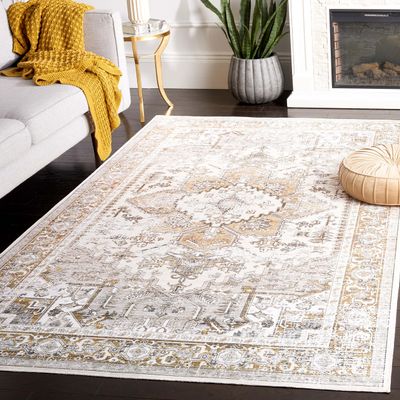 SAFAVIEH Washable Rug Arizona Collection - 6' x 9', Beige & Gold, Slip Resistant & Easy to Clean, Ideal for Living Room, Bedroom, Home Office, Dining Space (ARZ116B)