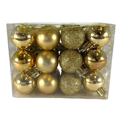 24 Piece Assorted Colors Shiny Matte and Glitter Shatterproof Ball Ornaments 1.2 Inch (Gold)