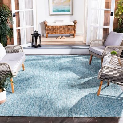 SAFAVIEH Washable Rug Outdoor Courtyard Collection - 10' x 14', Aqua Blue, Non-Shedding & Easy Cleaning, Ideal for Patio, Backyard, Mudroom (CY8522-37122)