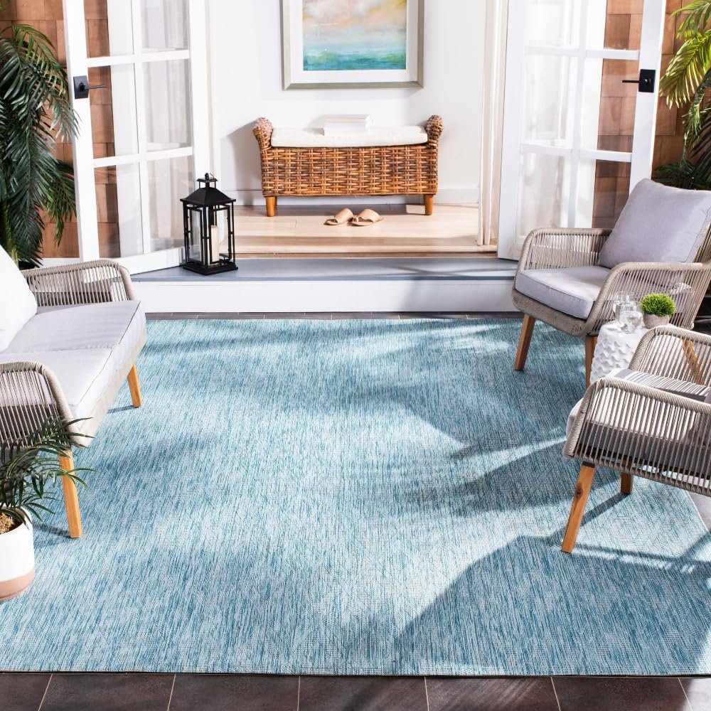 SAFAVIEH Washable Rug Outdoor Courtyard Collection - 10' x 14', Aqua Blue, Non-Shedding & Easy Cleaning, Ideal for Patio, Backyard, Mudroom (CY8522-37122)