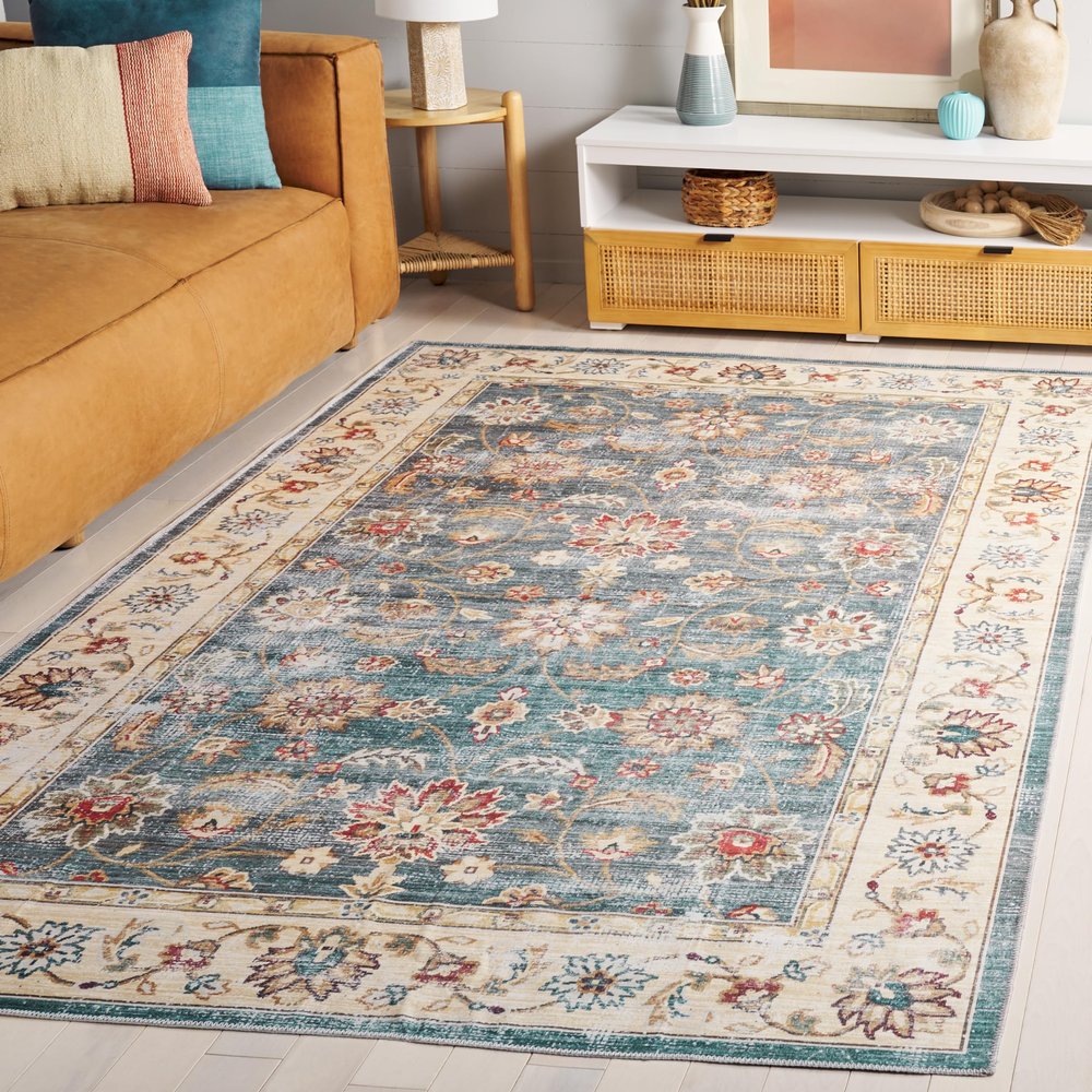 SAFAVIEH Washable Rug Arizona Collection - 4' x 6', Green & Beige, Slip Resistant & Easy to Clean, Ideal for Foyer, Kitchen, Nursery, Office, Bedroom (ARZ112Y)