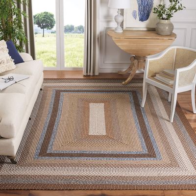 SAFAVIEH Braided Indoor/Outdoor Square Rug 7', Brown & Multi BRD313A