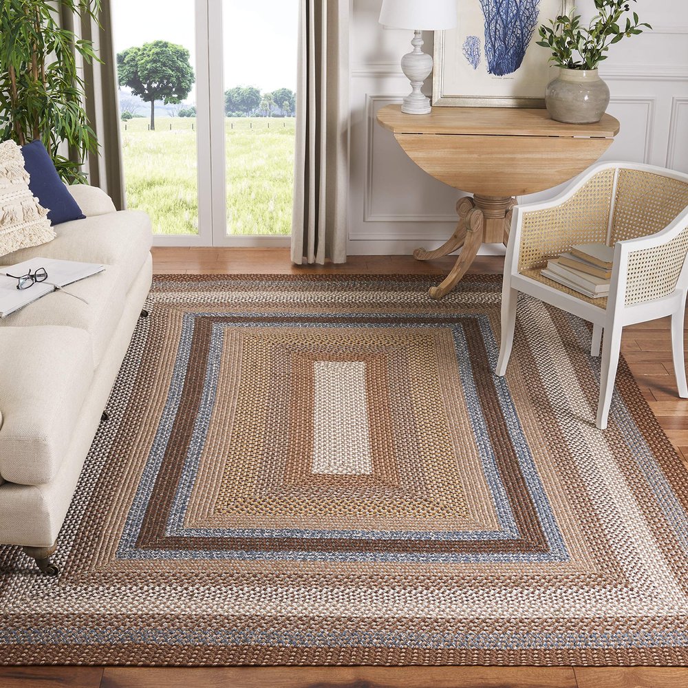 SAFAVIEH Braided Indoor/Outdoor Square Rug 7', Brown & Multi BRD313A