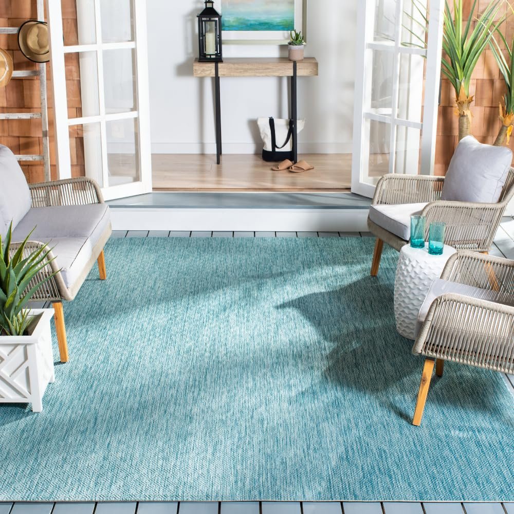 SAFAVIEH Washable Rug Outdoor Courtyard Collection - 10' x 14', Aqua Blue, Non-Shedding & Easy Cleaning, Ideal for Patio, Backyard, Mudroom (CY8520-37122)