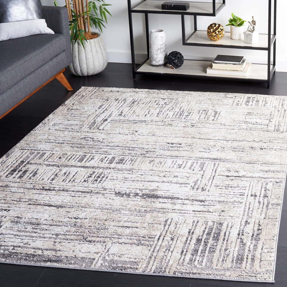 SAFAVIEH Opal Collection Area Rug - 6'7" Square, Ivory & Dark Grey, Modern Design, Ideal for High Traffic Areas in Living Room, Bedroom, Dining Room (OAL420A-7SQ)