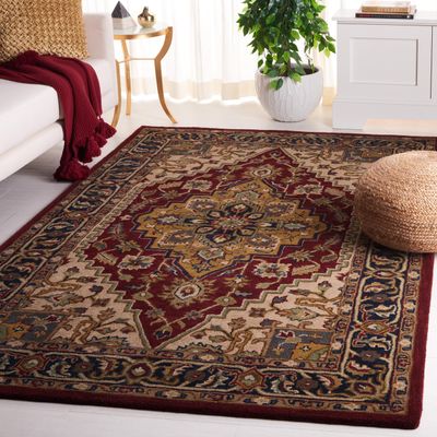 SAFAVIEH Heritage Collection Area Rug - 6' Square, Red & Ivory, Handmade Traditional Oriental Wool, Ideal for High Traffic Areas in Living Room, Bedroom, Dining (HG225Q-6SQ)