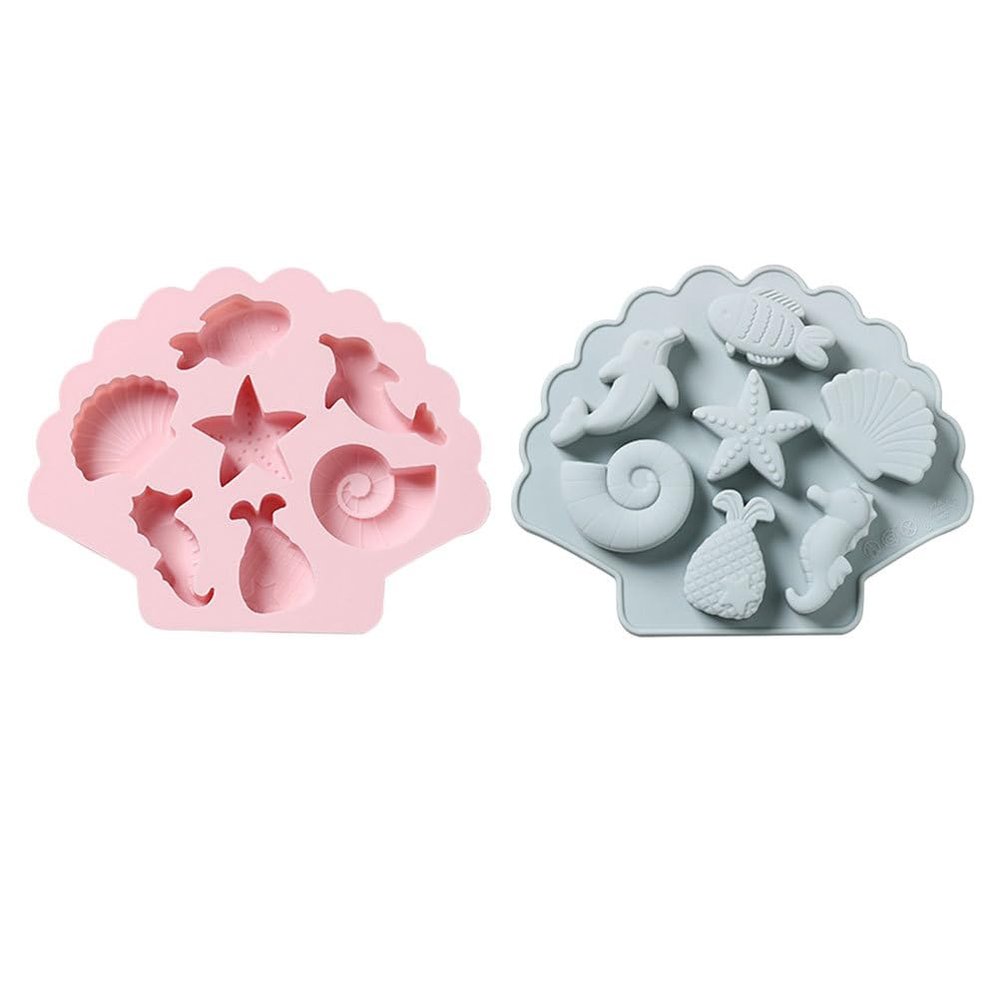 2pcs Marine Fondant Cake Mold Silicone Mold - Seahorse Seashell Fish Chocolate Making Baking Mould Tool for Candy,Fondant,Polymer Clay,Cake Decoration Diy