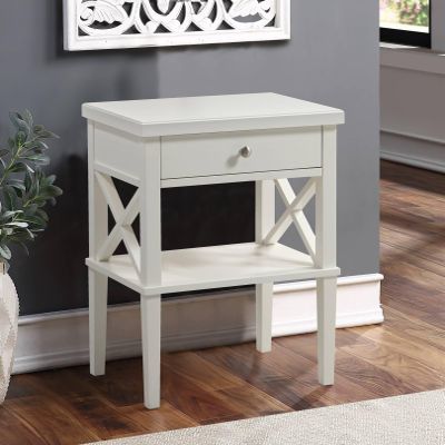 Epinki White Nightstand, with 1 Drawer and Storage Space, MDF, Modern Bedside Table for Bedroom
