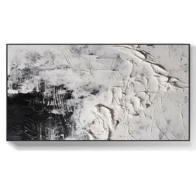 Abstract minimalist black and white oil painting, living room black and white abstract neutral 3D texture art living room wall art,Unstretched,Frameless,(41X81cm)16X32 Inches