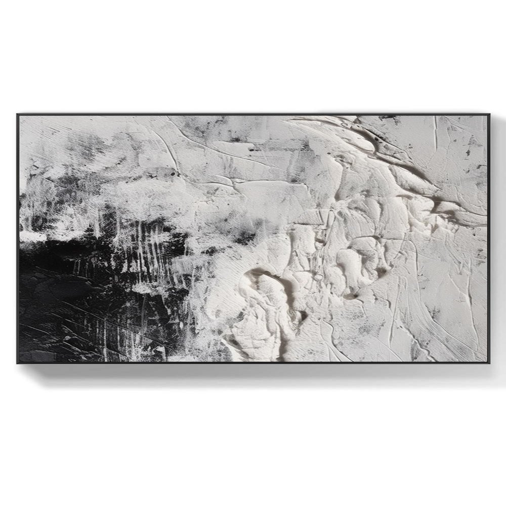Abstract minimalist black and white oil painting, living room black and white abstract neutral 3D texture art living room wall art,Unstretched,Frameless,(41X81cm)16X32 Inches