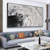 Abstract minimalist black and white oil painting, living room black and white abstract neutral 3D texture art living room wall art,Unstretched,Frameless,(41X81cm)16X32 Inches view 3
