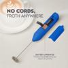 Zulay Kitchen FrothMate Powerful Milk Frother Portable & Compact Handheld Foam Maker Lattes, Cappuccinos (Blue with Gold Button, Froth Mate) view 4