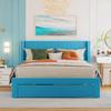 Anwick Full Size Velvet Bed Frame with Storage Drawer, Modern Upholstered Platform Bed with Headboard and Solid Wood Slat Support for Bedroom, Living Room, No Box Spring Needed (Full, Blue) view 1