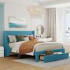 Anwick Full Size Velvet Bed Frame with Storage Drawer, Modern Upholstered Platform Bed with Headboard and Solid Wood Slat Support for Bedroom, Living Room, No Box Spring Needed (Full, Blue) view 3
