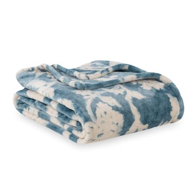 Berkshire Blanket-Classic Heavyweight Soft Printed VelvetLoft Plush Blanket, Full/Queen Size Soft Fuzzy Warm Blanket for Couch Sofa Bed, Floral Blue, 90in x 90in