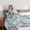 Berkshire Blanket-Classic Heavyweight Soft Printed VelvetLoft Plush Blanket, Full/Queen Size Soft Fuzzy Warm Blanket for Couch Sofa Bed, Floral Blue, 90in x 90in view 3
