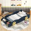 LZ LEISURE ZONE Twin Size Platform Bed, Race Car-Shaped Platform Bed Frame with Storage, Solid Wood Platform Beds with Wheels for Boys Girls Teens, Dark Blue view 1