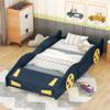 LZ LEISURE ZONE Twin Size Platform Bed, Race Car-Shaped Platform Bed Frame with Storage, Solid Wood Platform Beds with Wheels for Boys Girls Teens, Dark Blue view 3