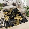 Light Luxury Black and Gold Leaf Kids Rug, Tropical Plants Indoor Floor Rug, Carpet Low Pile Machine Washable Comfortable Durable for Bedroom Living Room Hotel Study Office 6ftx8ft view 1