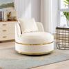 360 Degree Swivel Accent Chair Velvet, Modern Upholstered Barrel Chair Over-Sized Soft Chair with Seat Cushion, Small Round Swivel Barrel Chair for Living Room, Bedroom, Office, Apartment (Beige-HH2) view 3