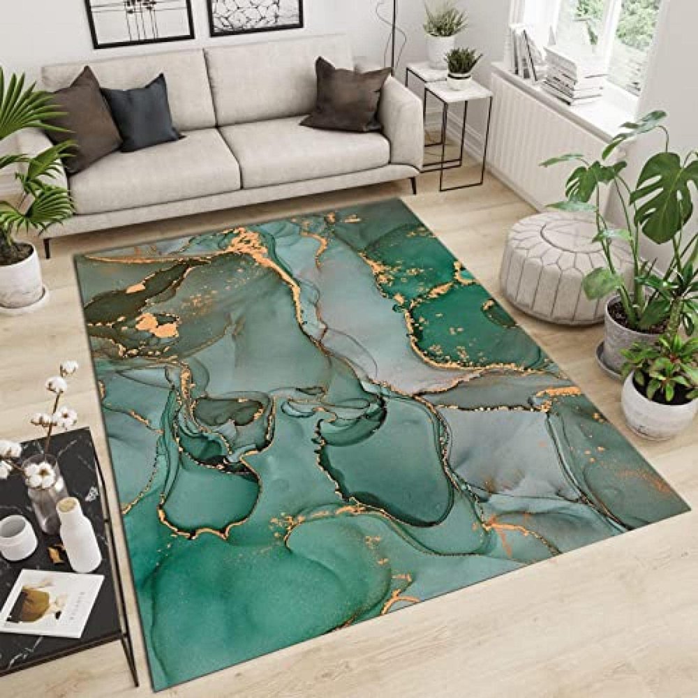 Light Luxury Green and Fresh Area Rugs, Paint Fluid Art Living Room Decor Carpet, Non-Slip Easy to Clean Machine Washable Rug for Kids Boys Room Bedroom Tea Table Sofa 4ftx6ft