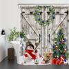 HVEST Farmhouse Christmas Shower Curtain for Bathroom,Snowman Blue Xmas Ball and Pine Tree on Barn Door Shower Curtain with Hooks,Snow Winter Shower Curtain Set Bathroom Decorations, 78L x 72W inches view 2