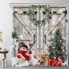 HVEST Farmhouse Christmas Shower Curtain for Bathroom,Snowman Blue Xmas Ball and Pine Tree on Barn Door Shower Curtain with Hooks,Snow Winter Shower Curtain Set Bathroom Decorations, 78L x 72W inches view 3
