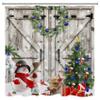 HVEST Farmhouse Christmas Shower Curtain for Bathroom,Snowman Blue Xmas Ball and Pine Tree on Barn Door Shower Curtain with Hooks,Snow Winter Shower Curtain Set Bathroom Decorations, 78L x 72W inches view 4